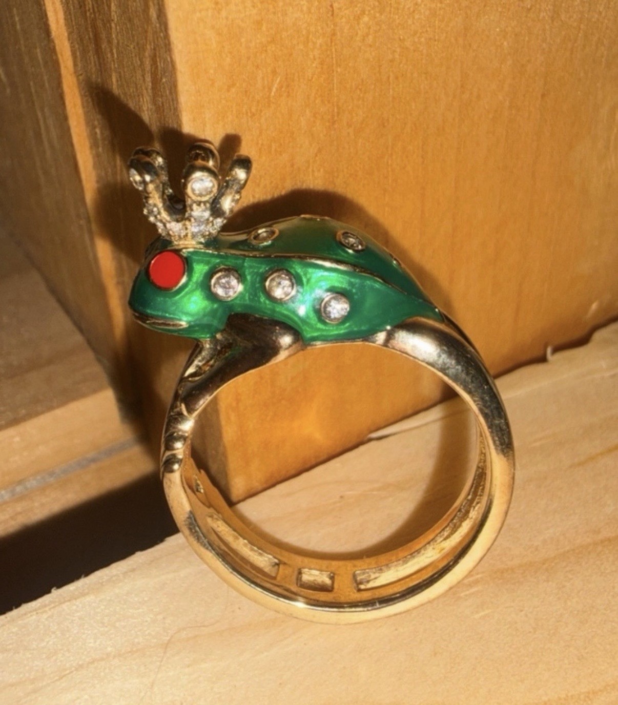 Vintage Signed Hidalgo .925 Sterling Silver Green Enamel Frog Prince Ring Size 9