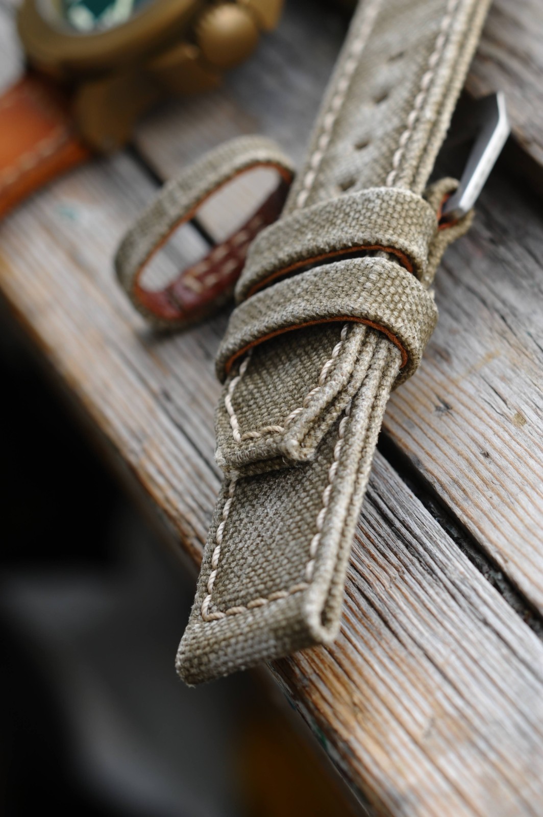 26mm Khaki Army Canvas Handmade Watch Strap, GPF Mod Style Buckle, Ready to Ship