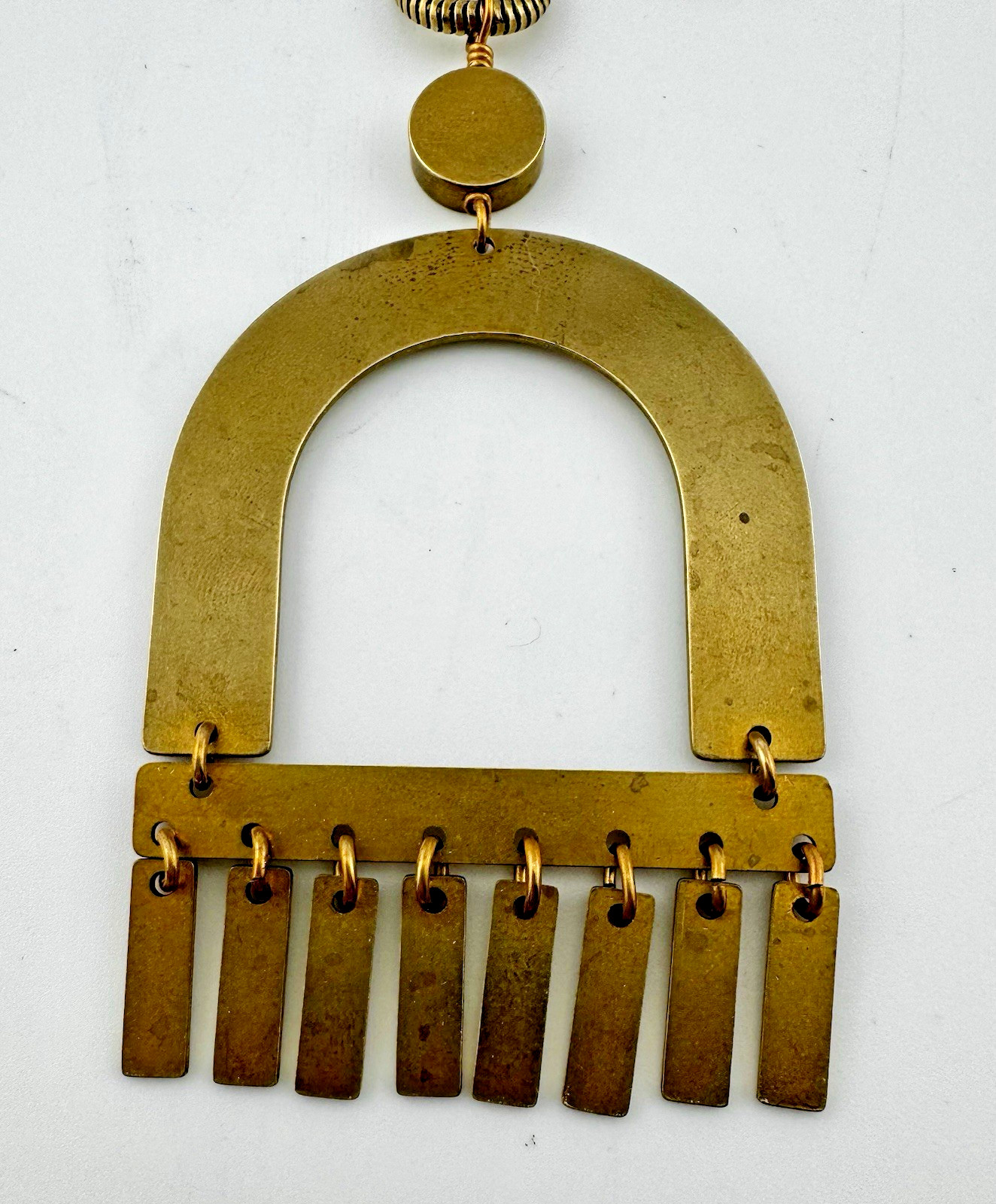 Larissa Loden Brass Statement Necklace Geometric Arch Fringe Pendant Boho