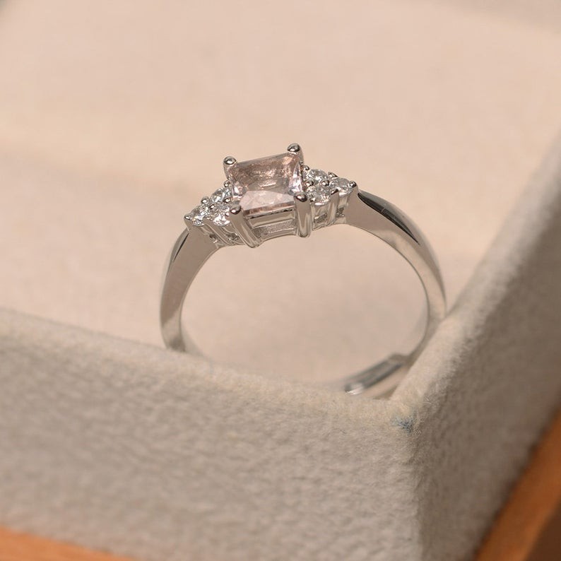1.18 Ct Natural Morganite And Diamond Wedding Bridal Ring 14k White Gold Size 6
