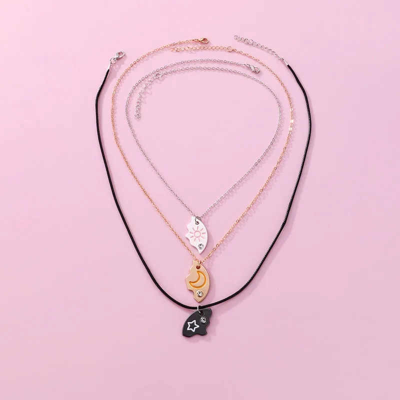 Sun Moon Star Necklace 3Pcs Friendship Pendant Jewelry for Best Friends Couple