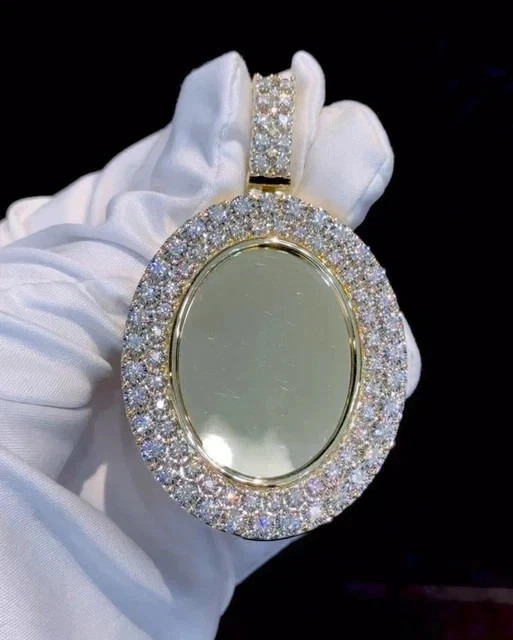 2.50Ct Moissanite Round Cut Memorial Photo Men’s Pendant 14K Yellow Gold Plated