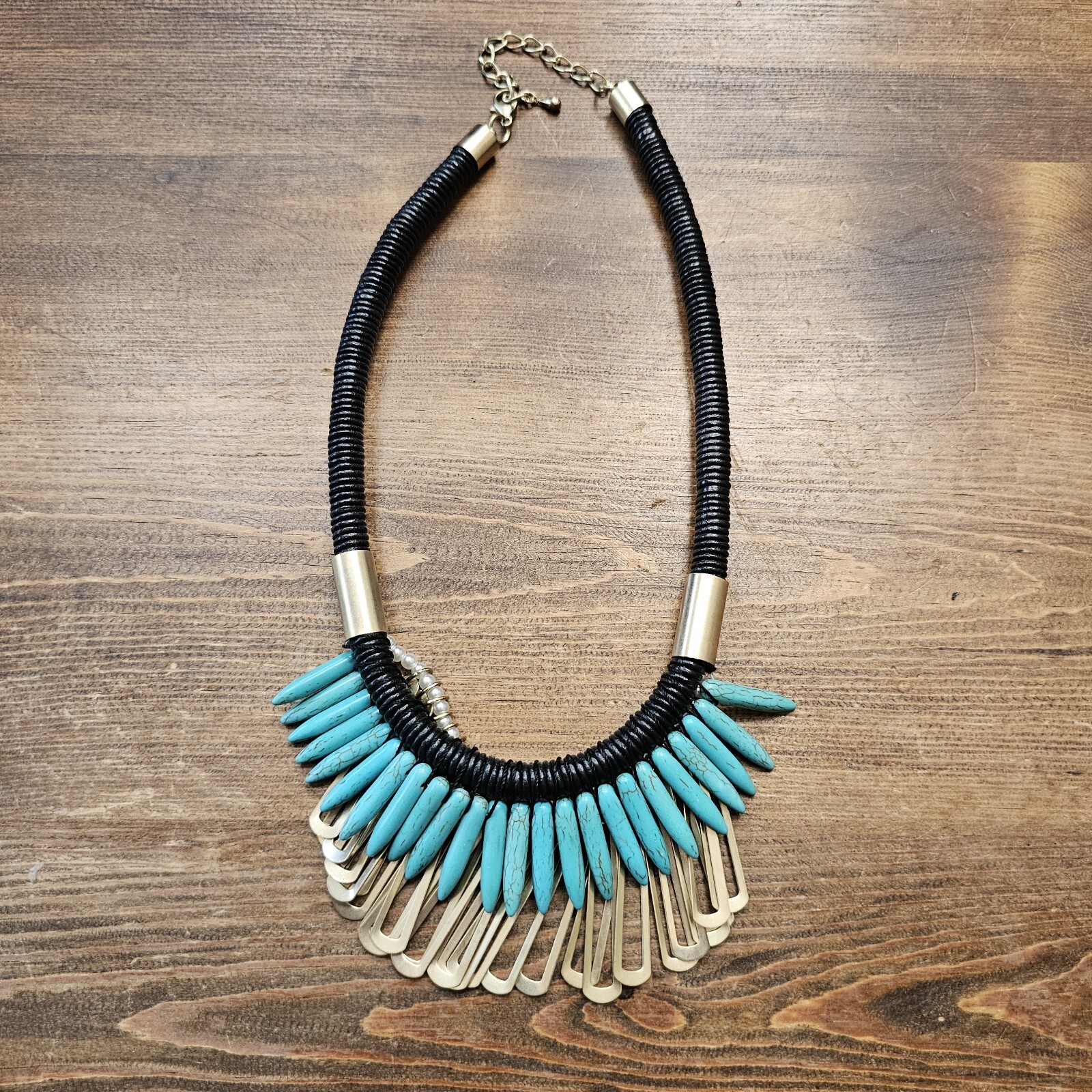 Spike Turquoise Faux Stones Necklace Tribal Statement Piece