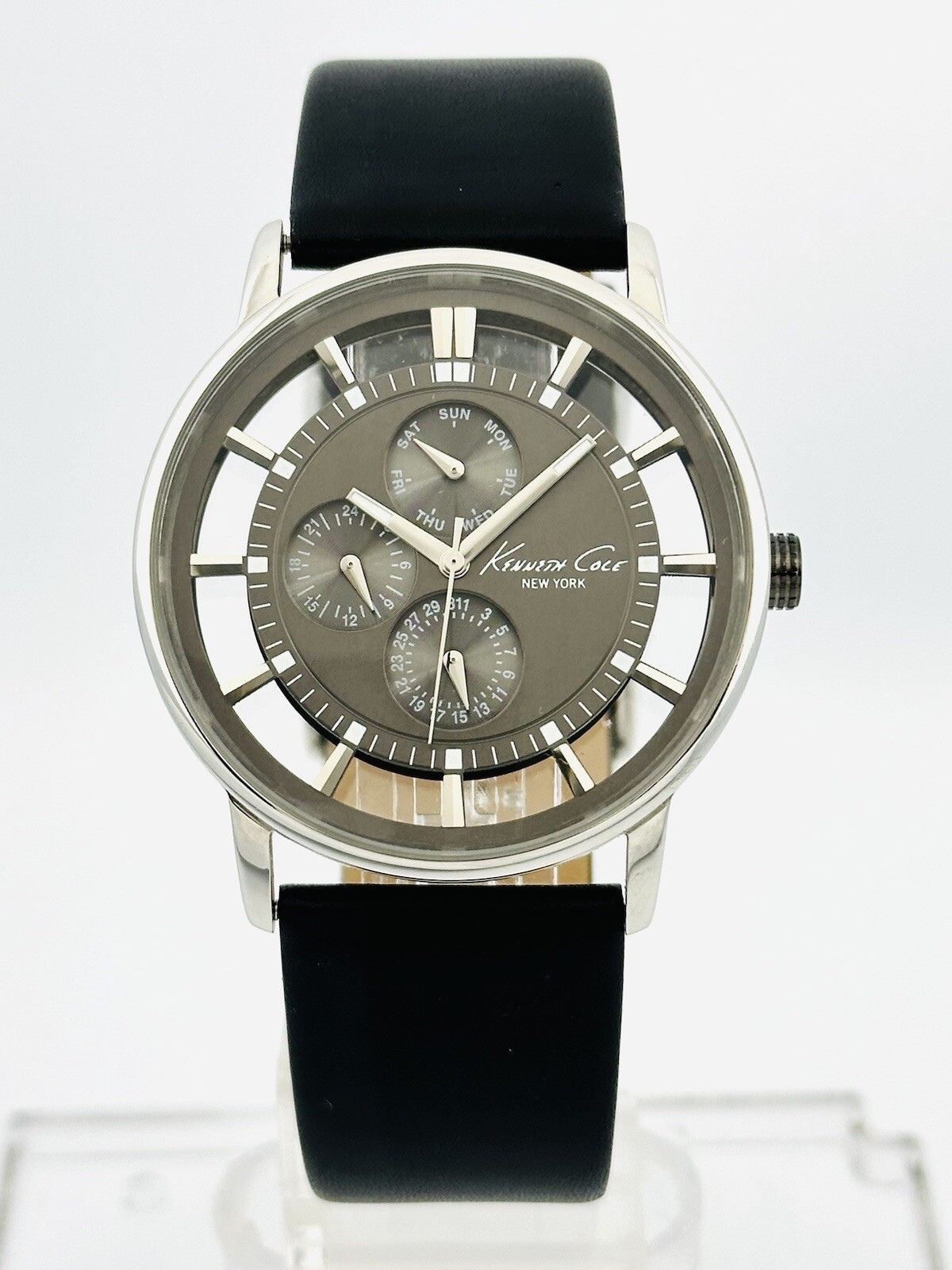 Kenneth Cole NY. KC1853 See-through transparent Mt.Grey Dial Leather Strap Watch