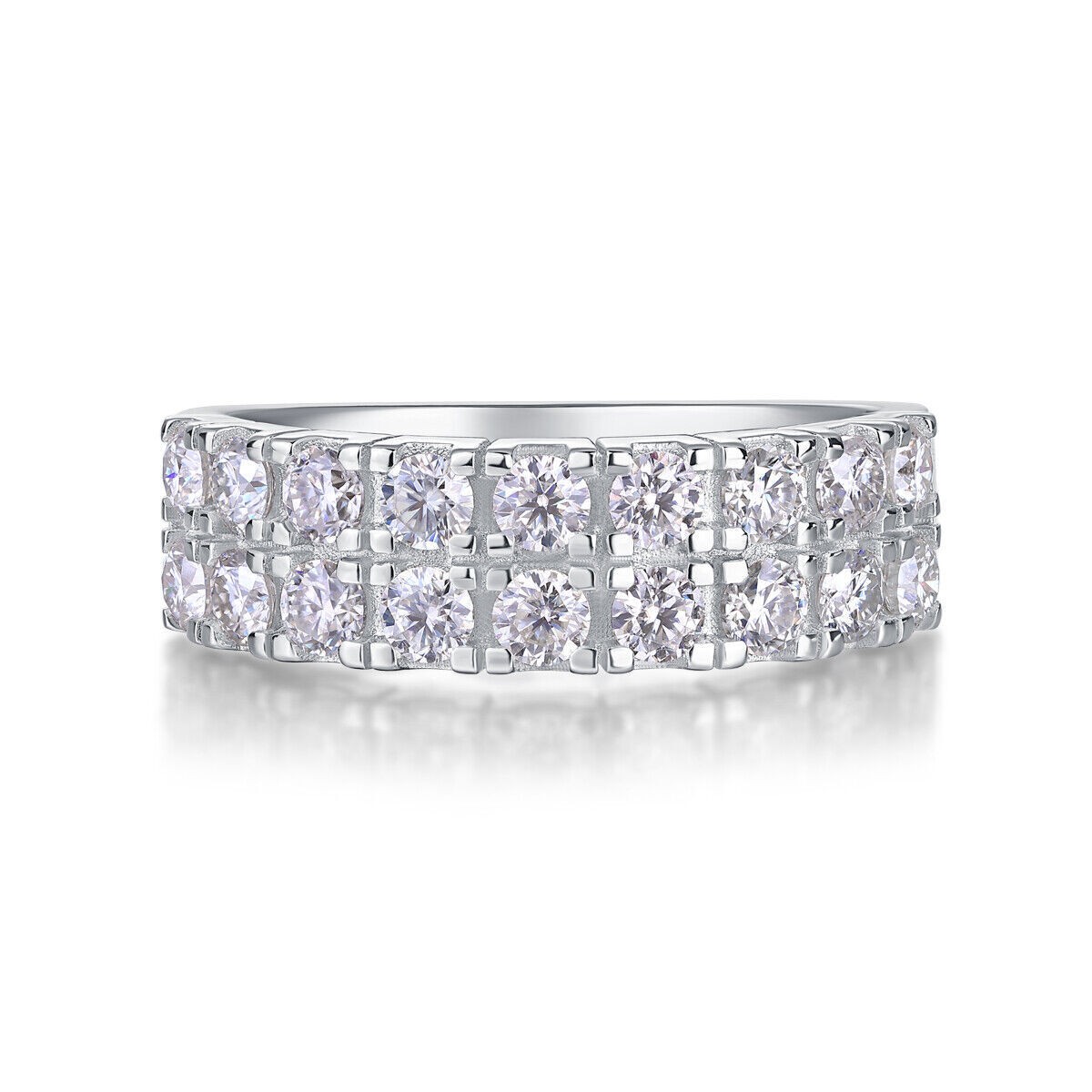 925 Sterling Silver 2.5mm Round Cut Moissanite Engagement Promise Band Ring Gift