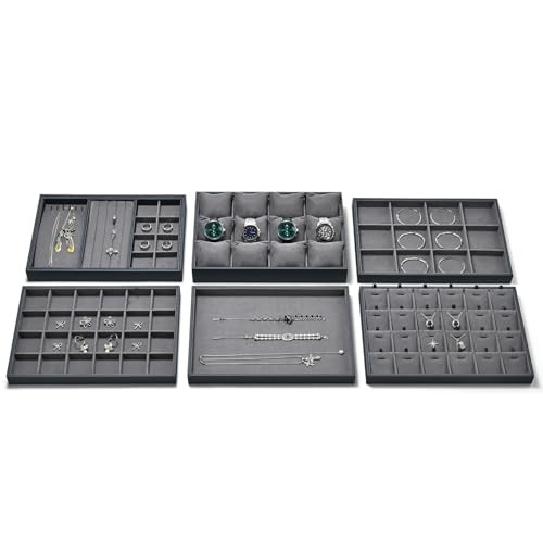 Grey Microfiber Jewelry Display Tray 24 Grids Pendant 24 Grid with Insert