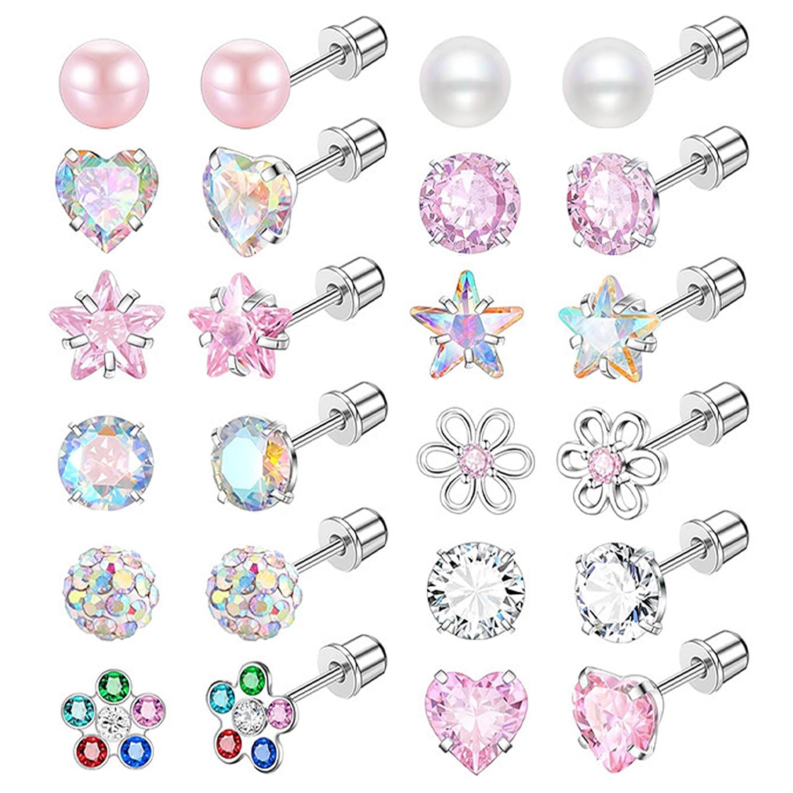 NEWITIN 12 Pairs Small Stud Earrings for Girls One Size, Colorful Cute