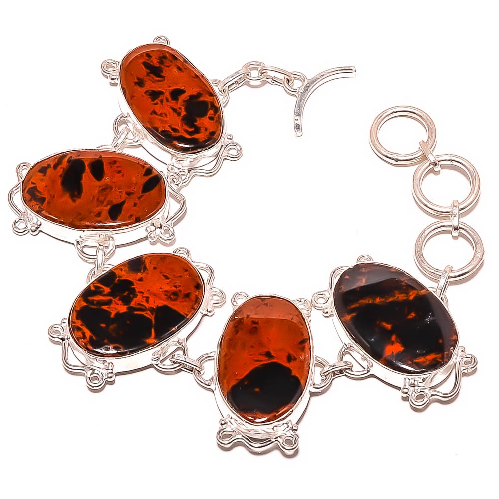 Natural Mahogany Obsidian 925 Silver Plated Tennis Bracelet 7-7.99″ TB7511-414