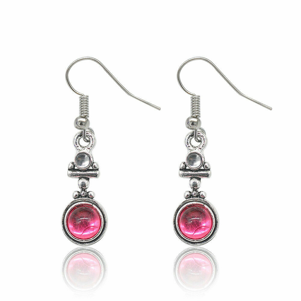 Pretty New Silver Fashion Jewelry Pink Gem 1.5″ Hook Dangle Drop Earrings