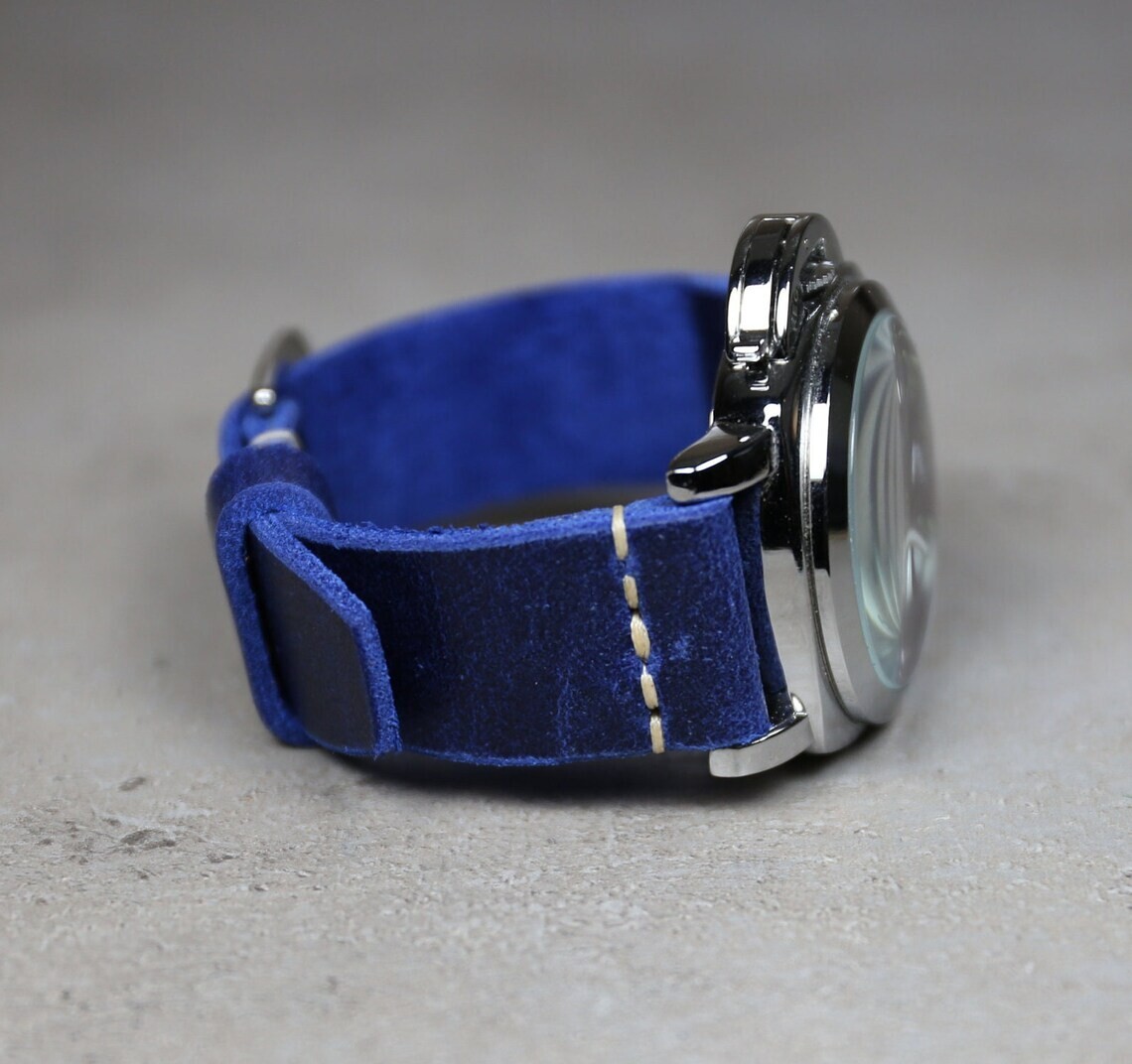 Distressed leather watch band Soft, Blue watch strap 18mm 20mm 22mm 24mm