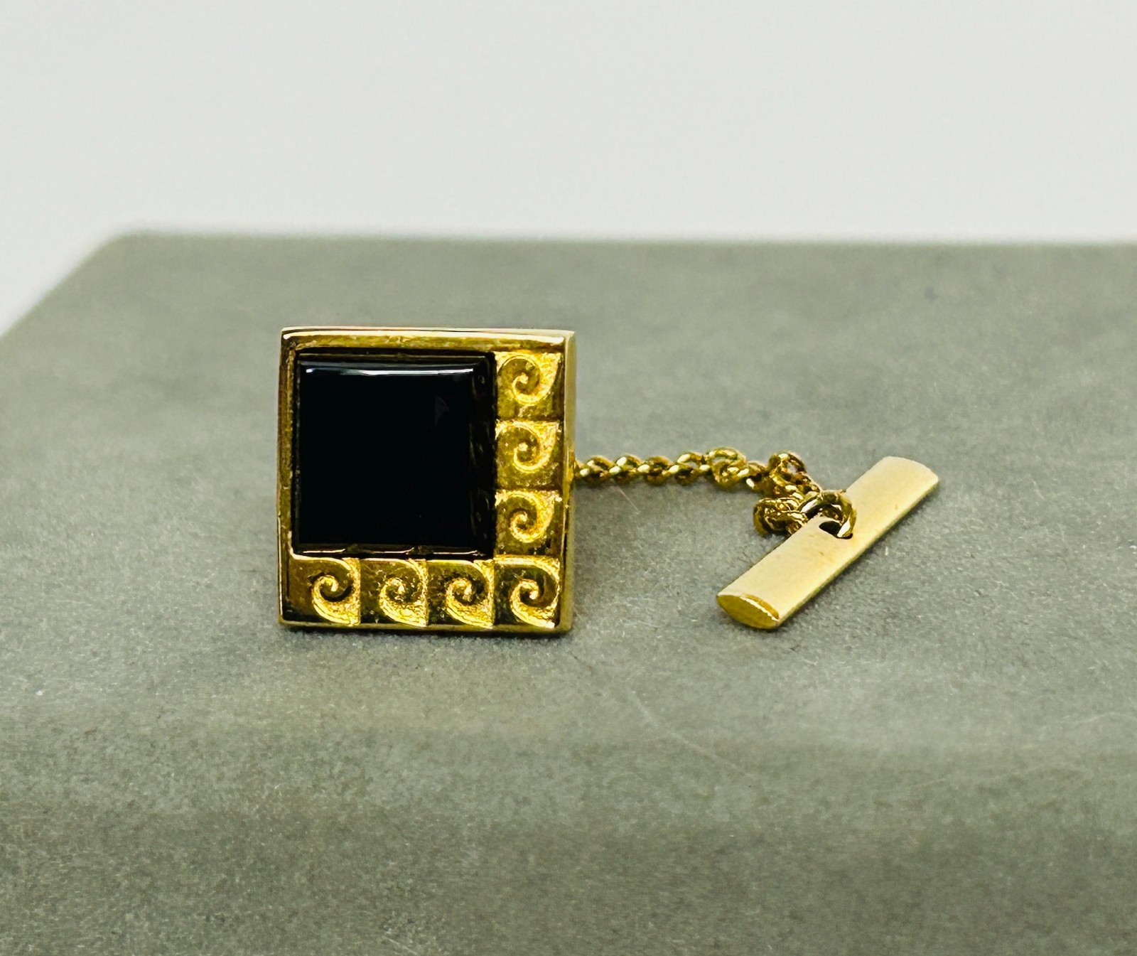 Vintage Pierre Cardin Tie Pin P Logo Square Black Onyx in Box