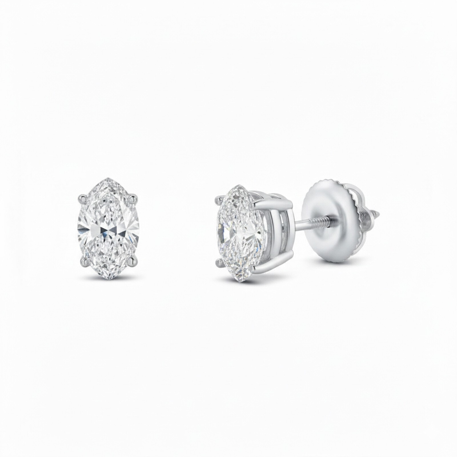 3 Ct Marquise Lab Created Moissanite Earrings 18k White Gold Vermeil Screw
