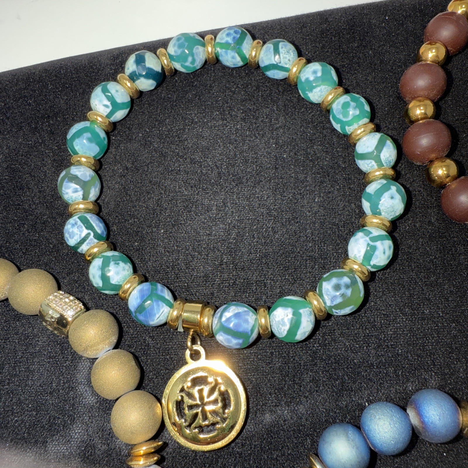 Rustic Cuff Bracelet Set Beaded Charm Stretch Colorful Gold Tone Multicolor Lot