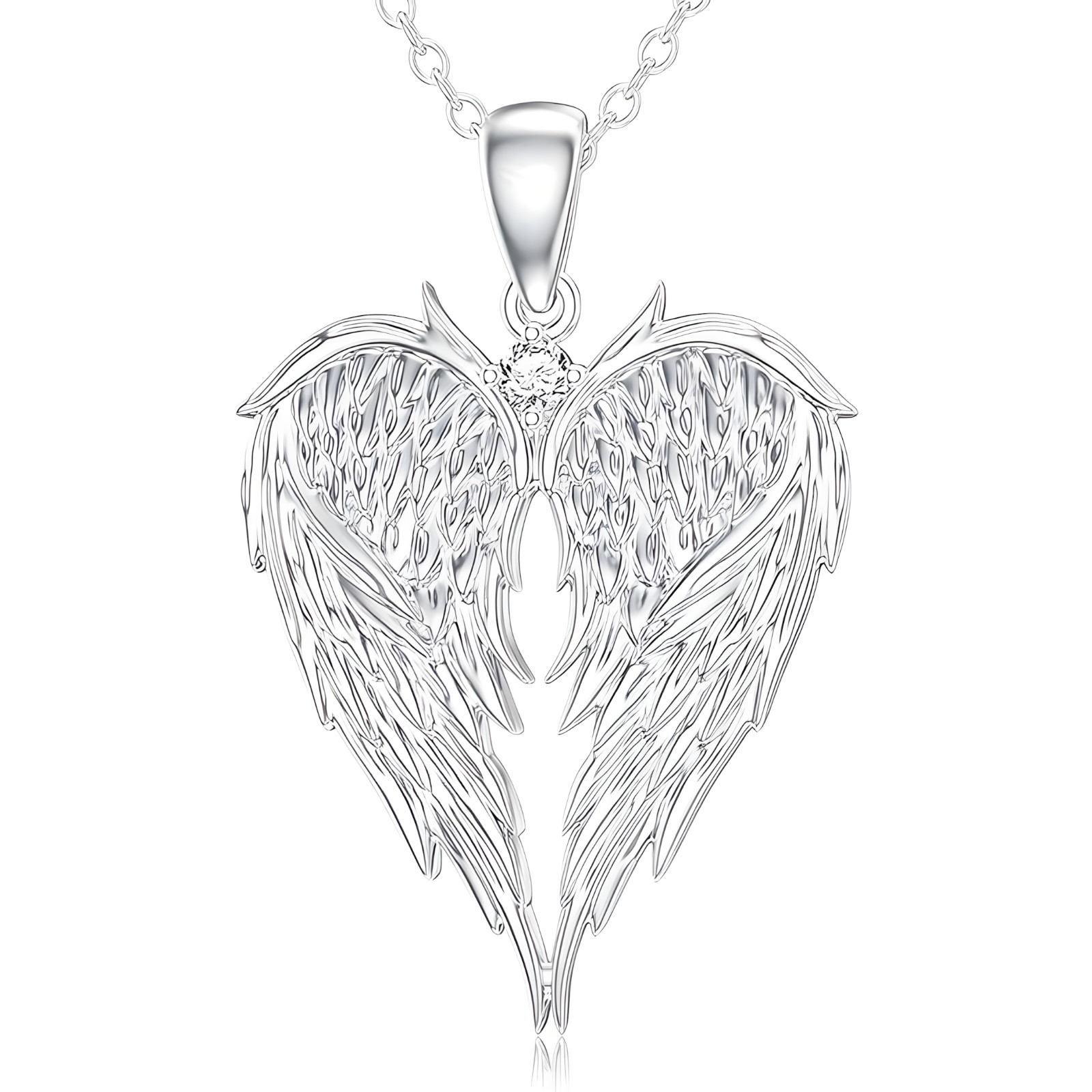 Angel Wings Heart Pendant Necklace 45cm+5cm Adjustable Chain Winged Heart 1484