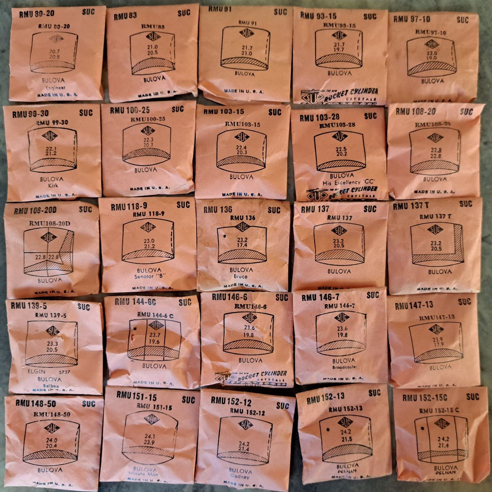 BULOVA WATCH CRYSTALS NOS – SUC BRAND many varieties (RMU to RMY) page 2 0f 2