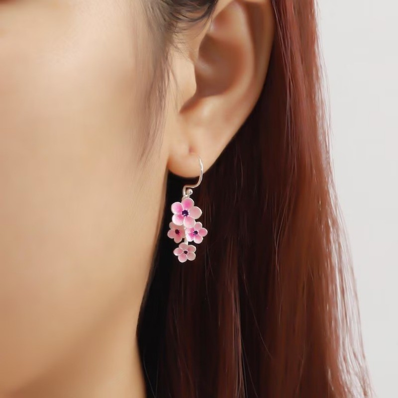 1Pcs Pink Cherry Blossom Dangle Earrings Flower Hook Drop Earrings