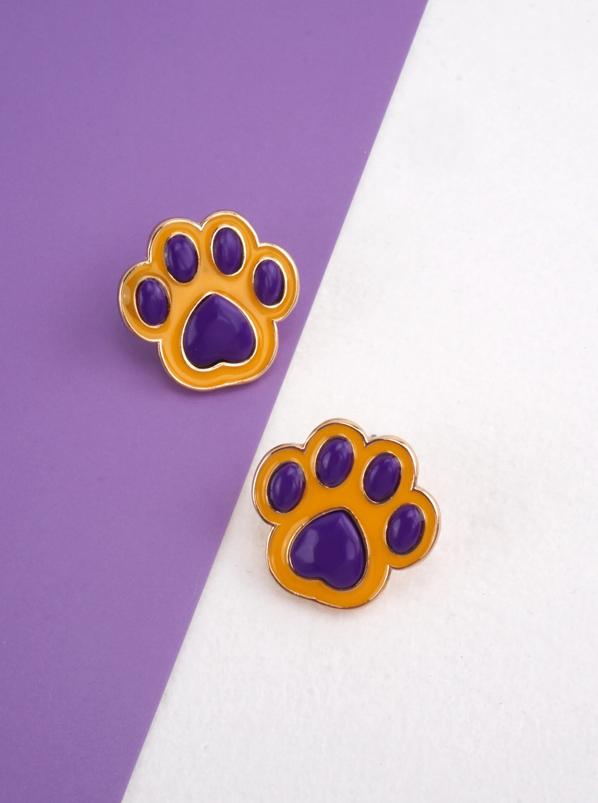 Paw Print Stud Earrings 0.8in, Rhinestone Enamel, Gameday Team Colors