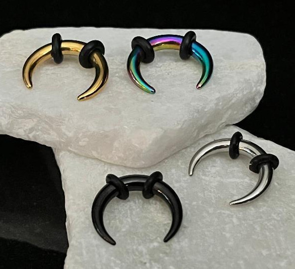 1pc PVD Plated Steel Septum Ring / Buffalo Taper Expander Plug Pincer Black Gold