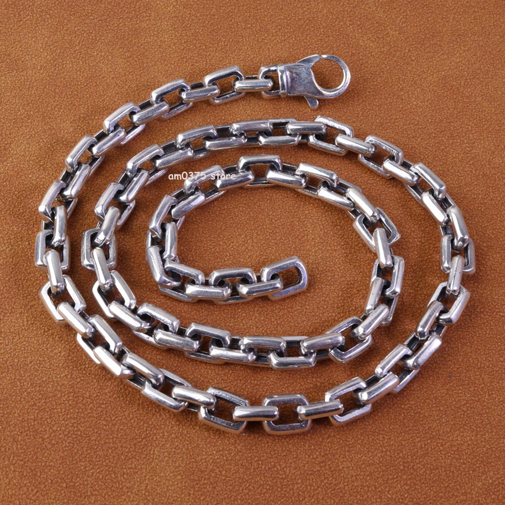 Real S925 Sterling Silver Necklace Women Men 7mm Square Cable Chain 20inch L