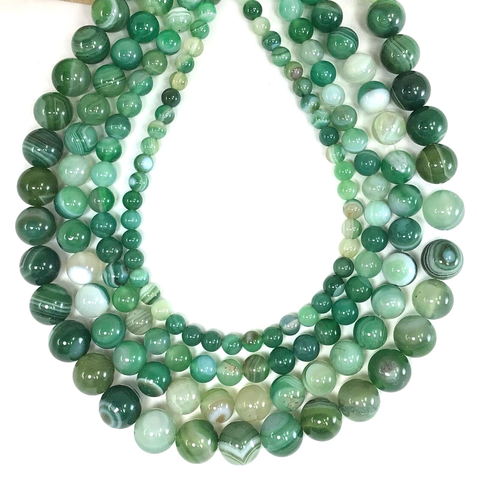 Gemstone Natural Evergreen Green Stripe Agate Round Loose Bead 15 Jewelry Making