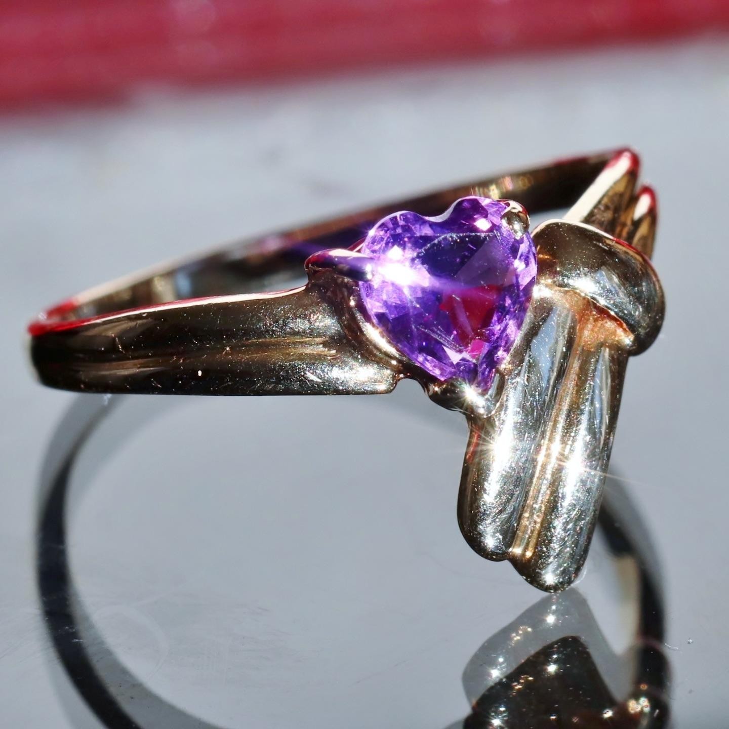 14k yellow gold ring 0.40ct amethyst heart solitaire size 5 vintage 1.95g N2695S