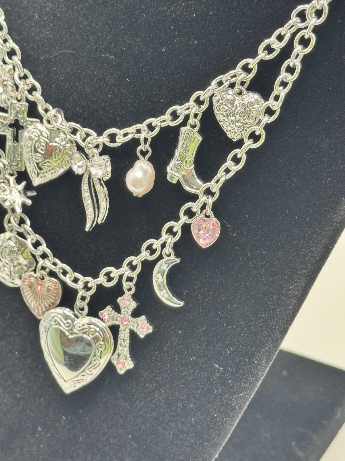 New By Claar Charm Heart Locket Silver Double Chain Necklace