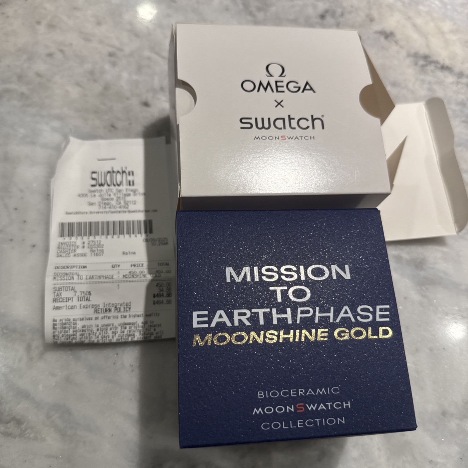 Omega Swatch MISSION TO EARTHPHASE MOONSHINE GOLD Snoopy Blue Moonswatch NEW