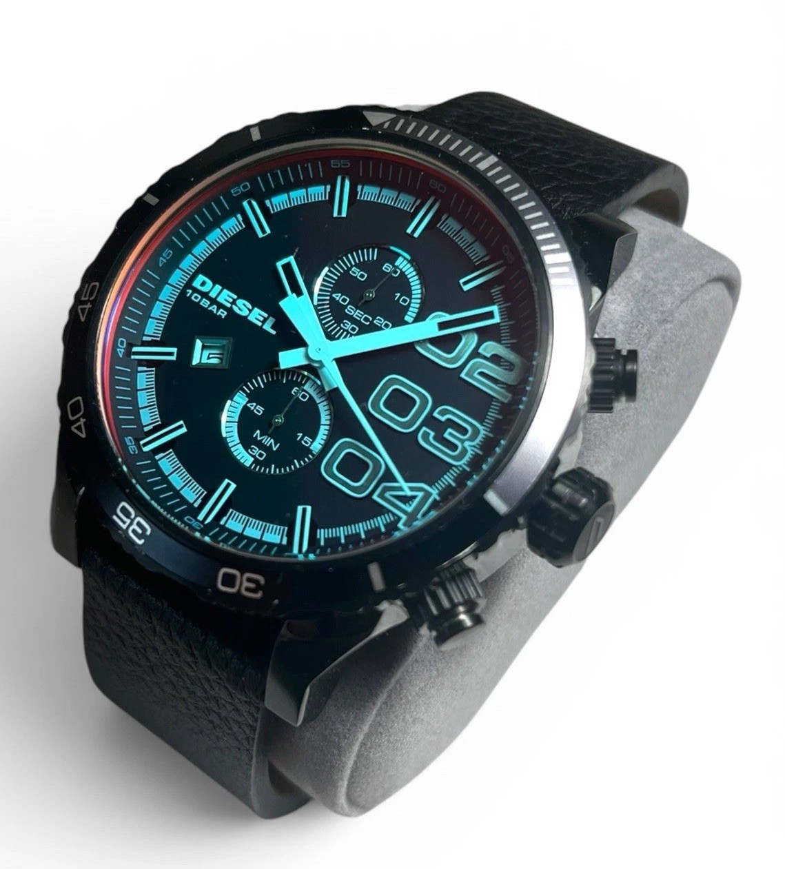 Diesel DZ4311 Overflow Chronograph Black Leather Men’s Watch Date 10BAR