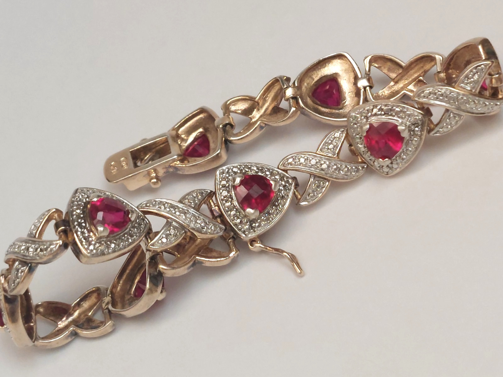 VTG BEAUTIFUL DL VERMAIL 925 SILVER 2-TONE RUBY TENNIS BRACELET 7.75”
