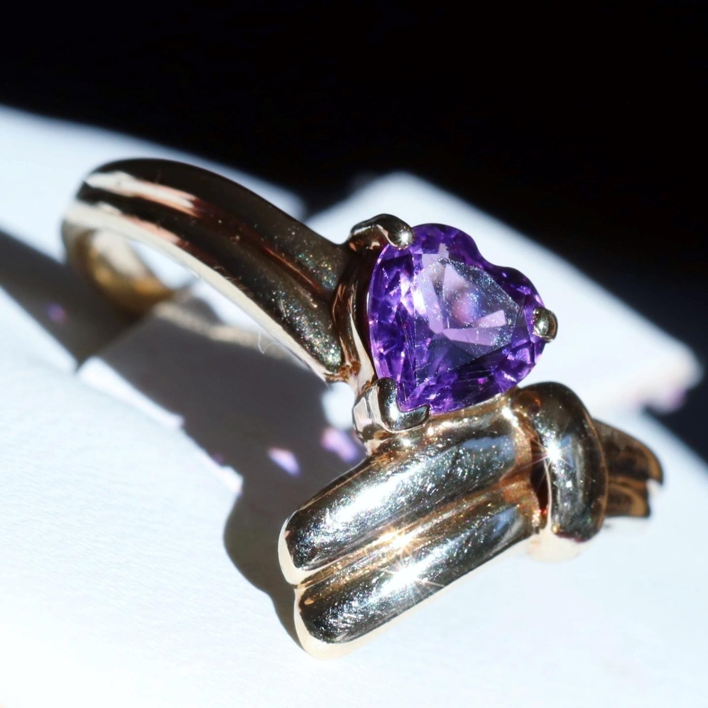14k yellow gold ring 0.40ct amethyst heart solitaire size 5 vintage 1.95g N2695S