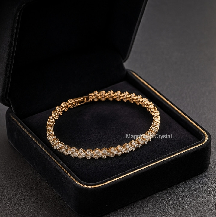 Rose Gold Heart Crystals Bracelet Chain Bangle Dainty Women Flashy Stone Jewelry