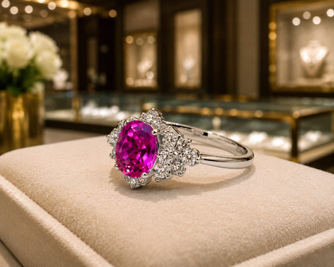 Natural Pink Sapphire & Diamond Wedding Gift Ring 14k White Gold 6 (Import Free)