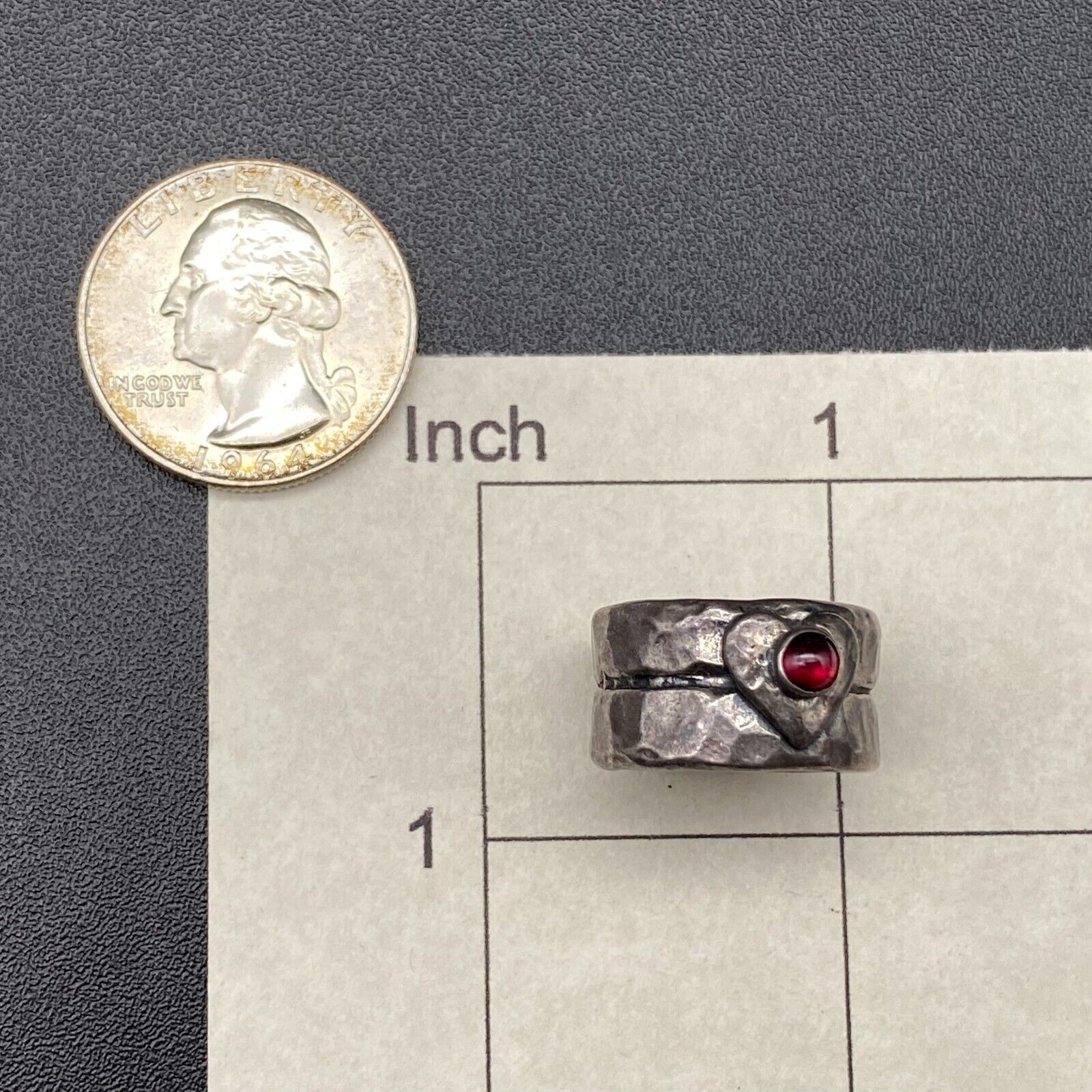 Vintage Burgundy Stone Heart Sterling Silver Ring Size 5