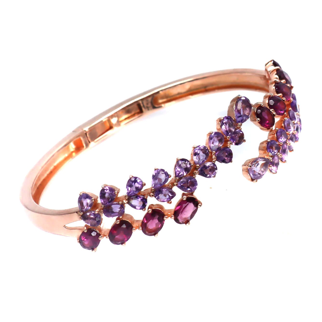 Natural Purplish Red Rhodolite Garnet Pink Amethyst Bangle 925 Sterling Silver