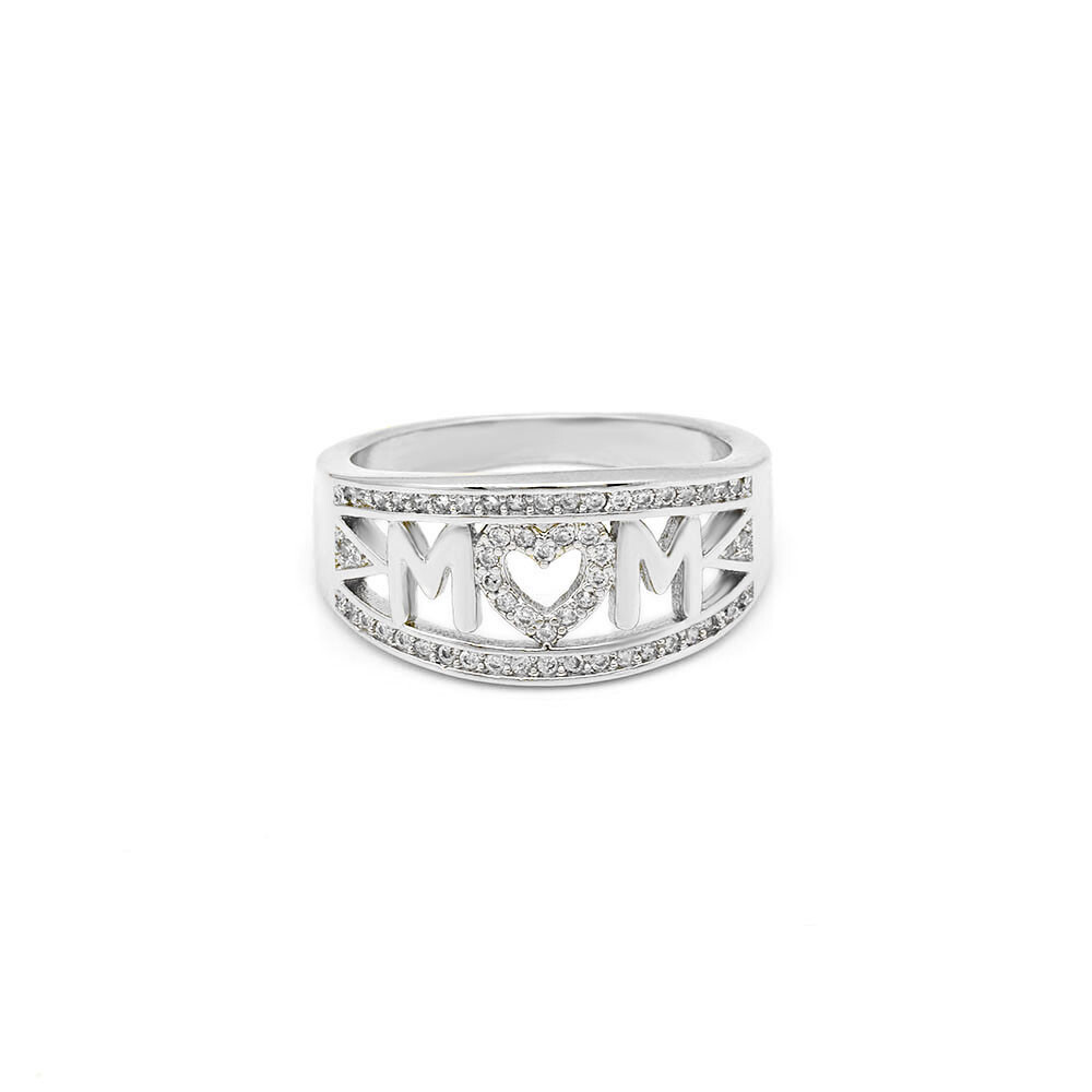 Sterling Silver Mom Heart Ring Mothers Gift Cz Heart Ring – 3 colors