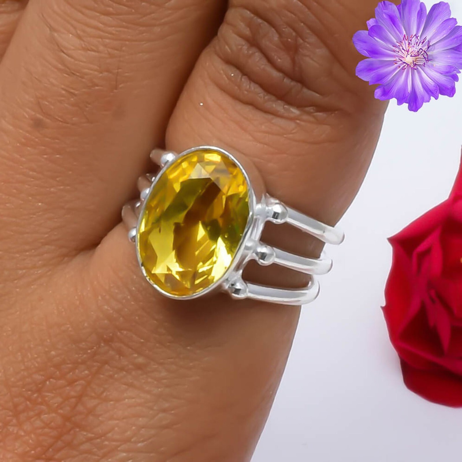 Yellow Citrine Gemstone 925 Sterling Silver Ring Handmade Jewelry Ring For Gift