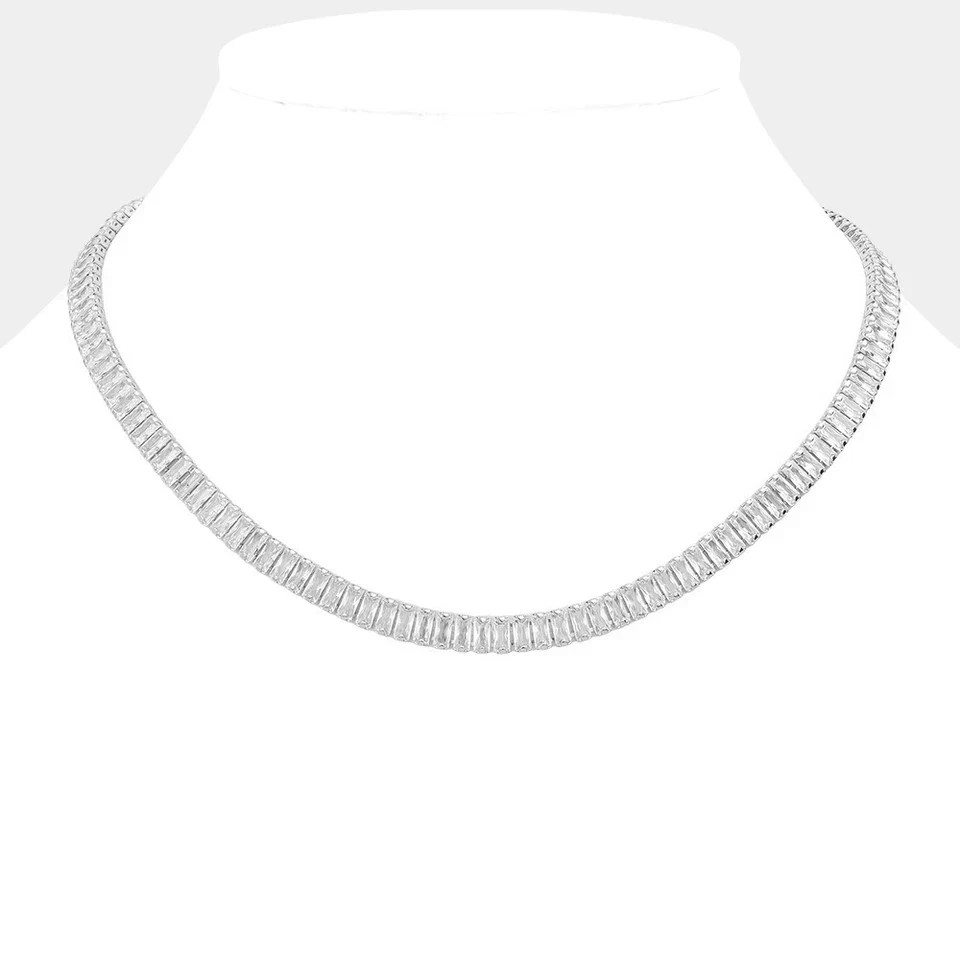 20TCW Baguette Cut Lab Created Diamond Tennis Necklace 925 Sterling Silver