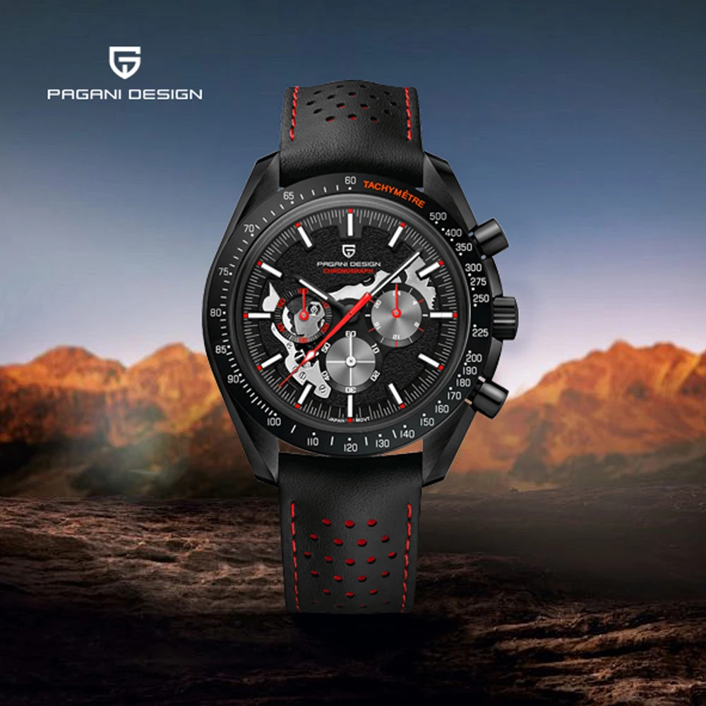 Men’s Moon Chronograph Quartz Watch Sapphire Waterproof Wristwatch