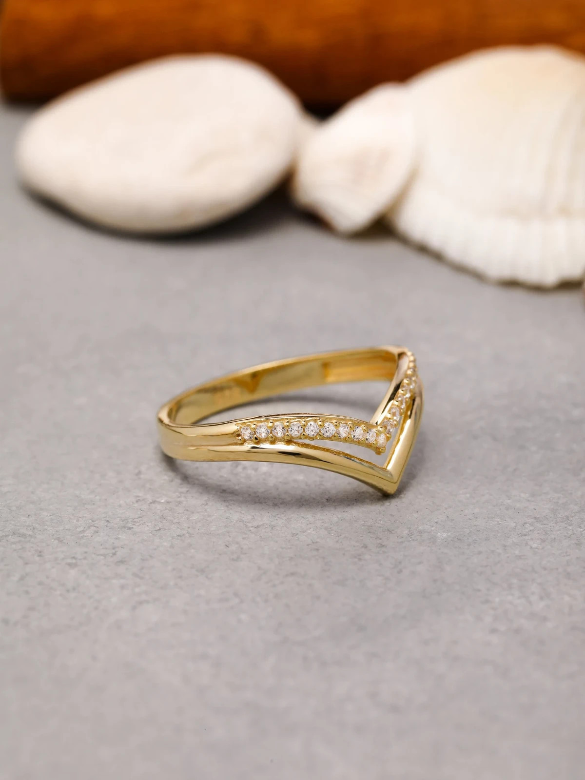 1.85 Ct Round Cut Simulated Diamond “V” Shape Ring 14k Yellow Gold Plated Silver