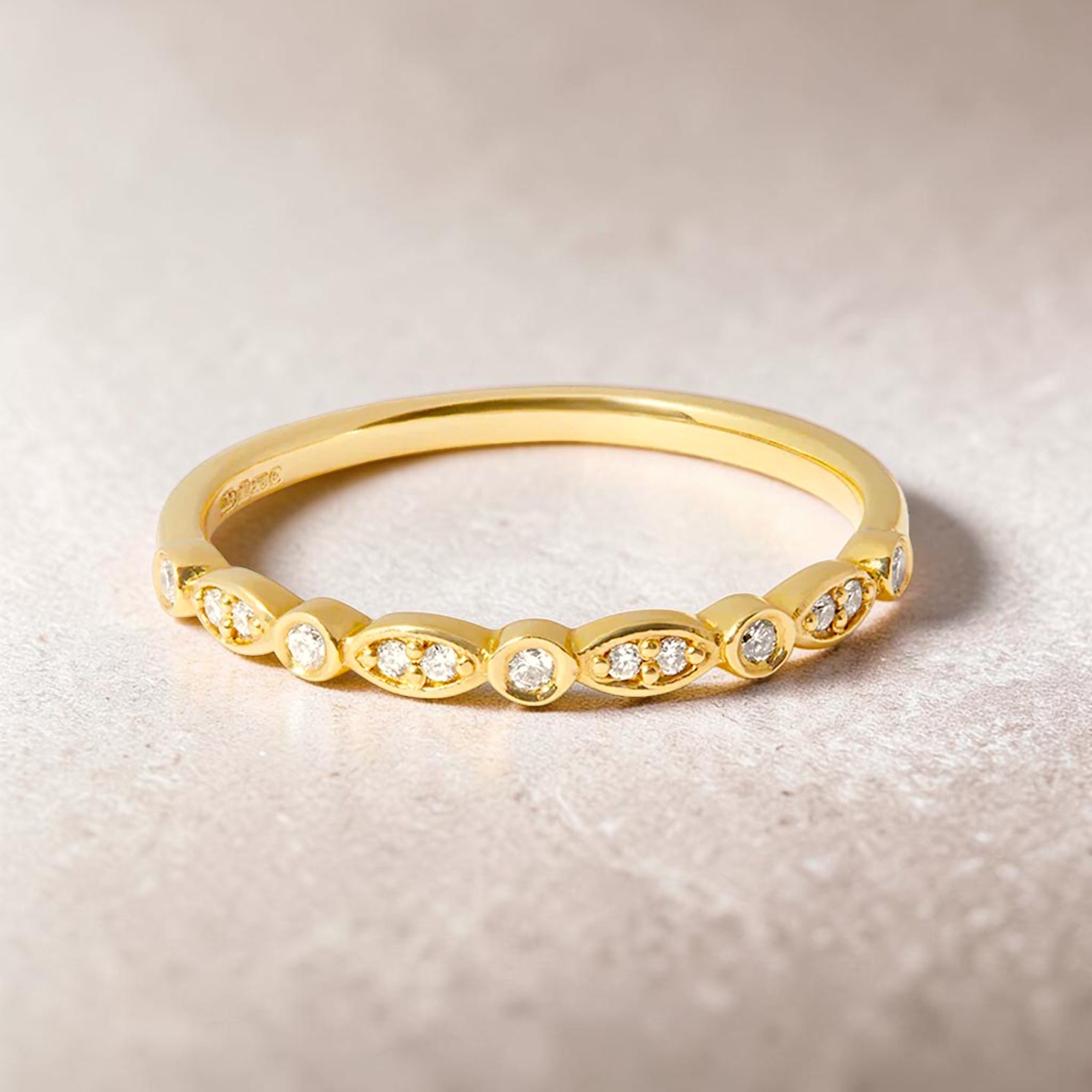 Designer Bridal Wedding Band 14k Yellow Gold Round Cut 0.09 Ct Lab Grown E F VVS