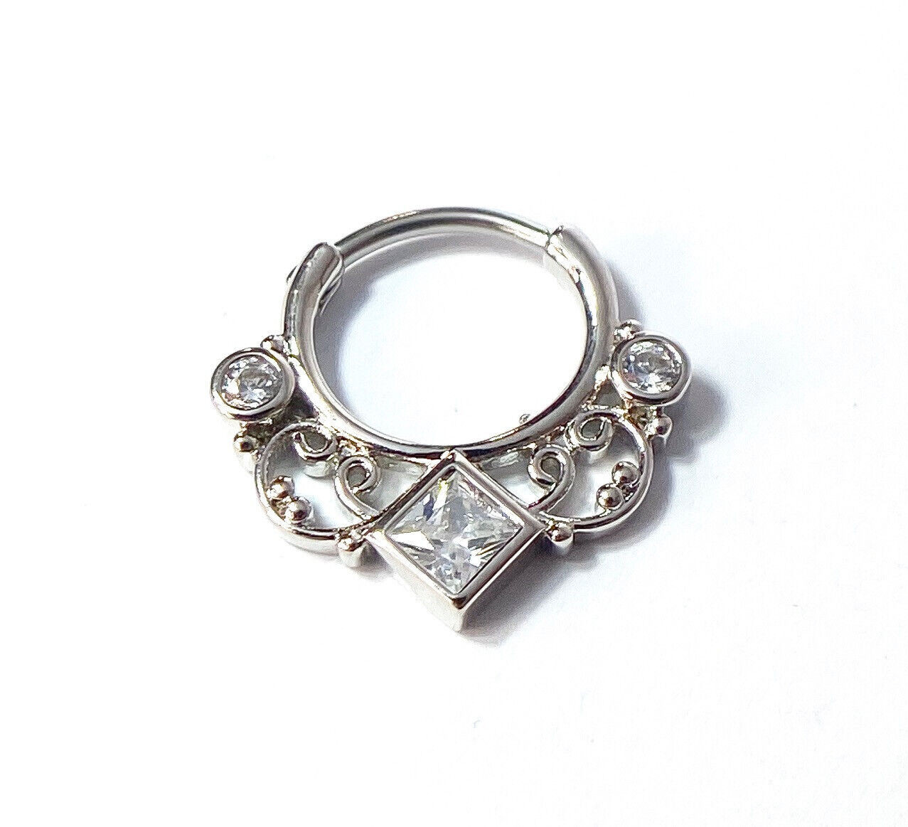 1pc Lace Swirl w/CZ Gems 16g Septum Clicker Nose Ring 16 gauge Body Jewelry