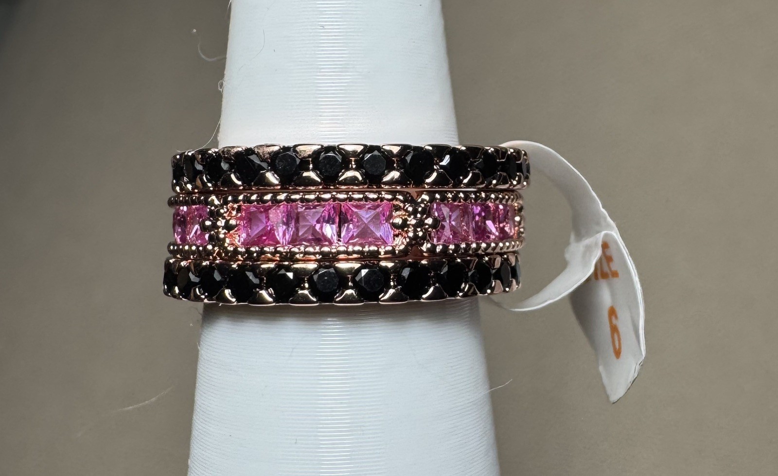 BP Farmhouse Unicorn Sz 6 Ring Pink Sapphire black diamond Black CZ RBP4931 Gold