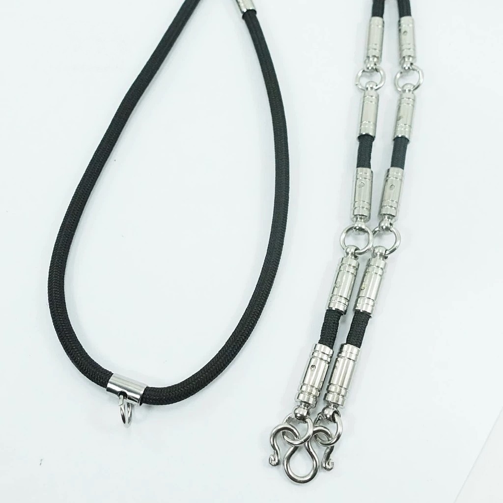 L3 Necklace Black Rope 4 mm Stainless Steel 1 – 9 Hook Thai Buddha Amulet LP