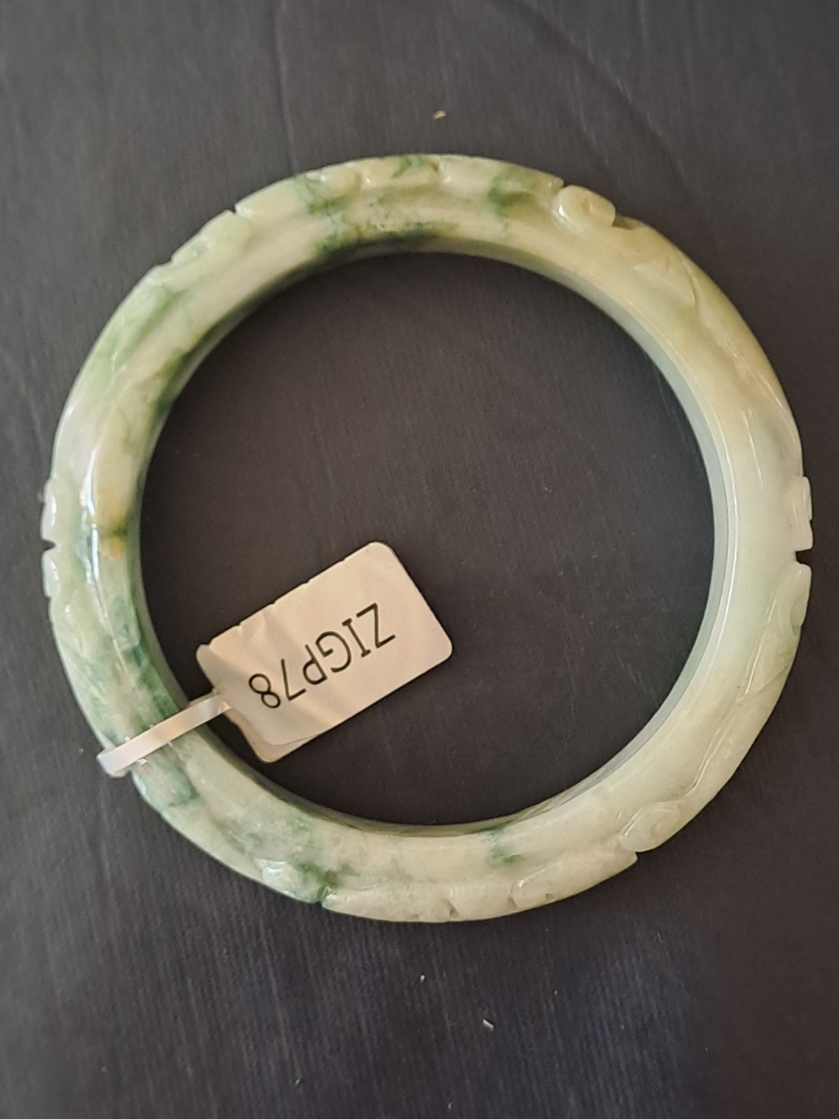 BURMESE JADEITE GRADE A CERTIFIED 300CTS ” DRAGON & PHOENIX ” CARVED BANGLE