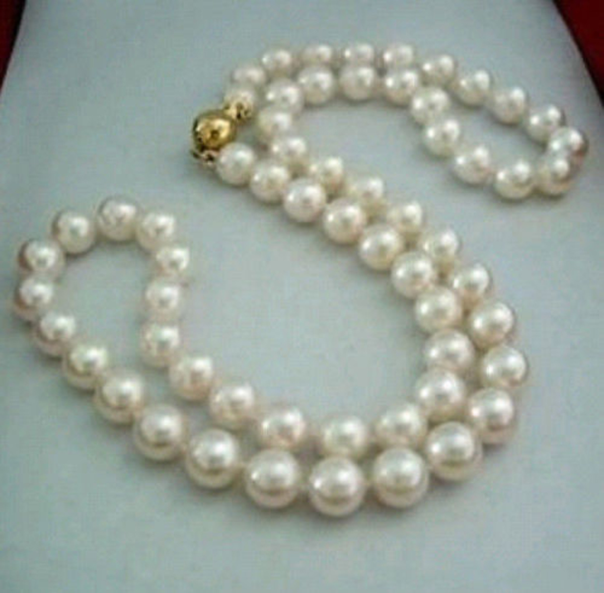17″ Natural 8-9MM White Akoya Freshwater Cultured Pearl Necklace 14KGP AAA