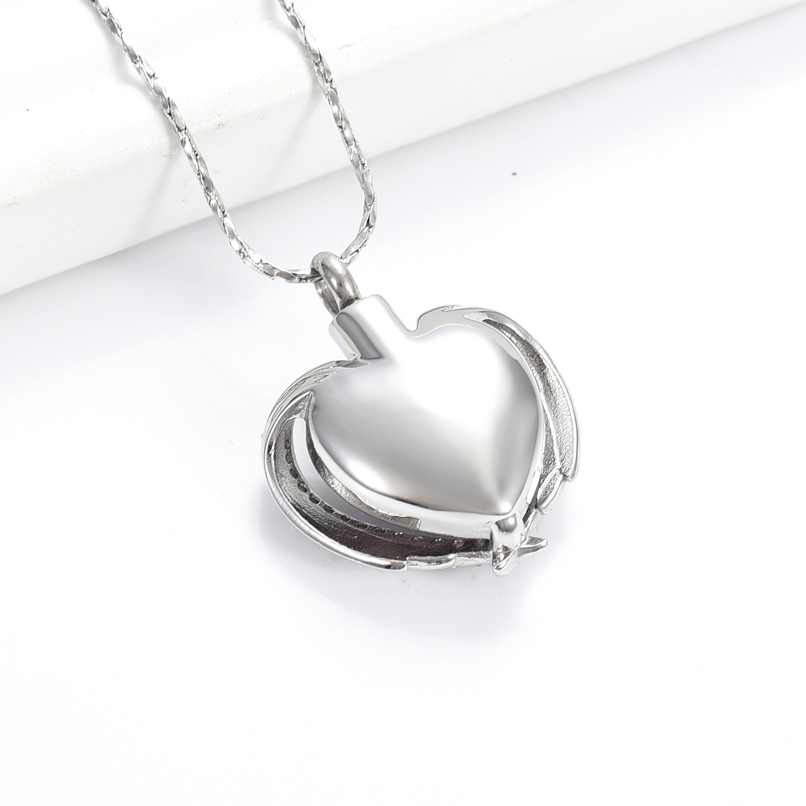 Angel Wings Cremation Jewelry for Ashes Pendant – Crystal Heart Ash Urn Necklace