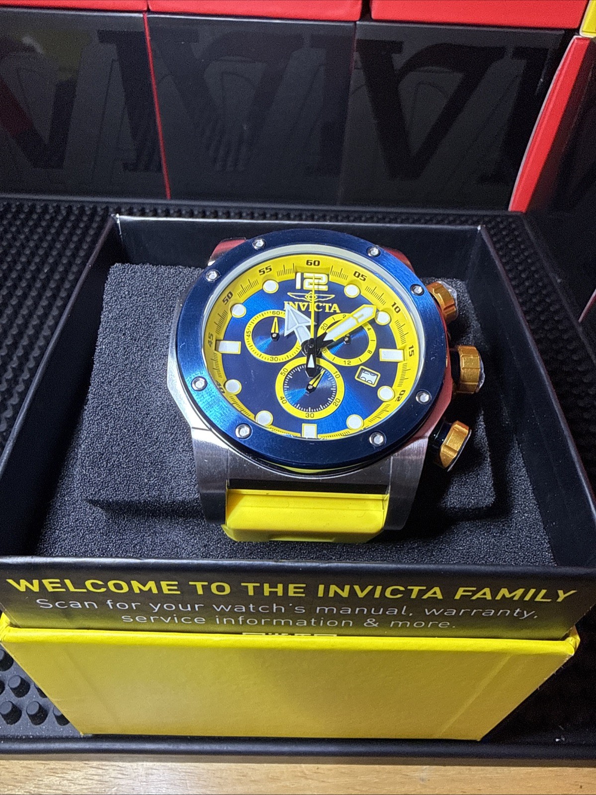 Invicta Sea Hunter Blue Lightning Men’s 52mm Yellow Chronograph Watch 48982