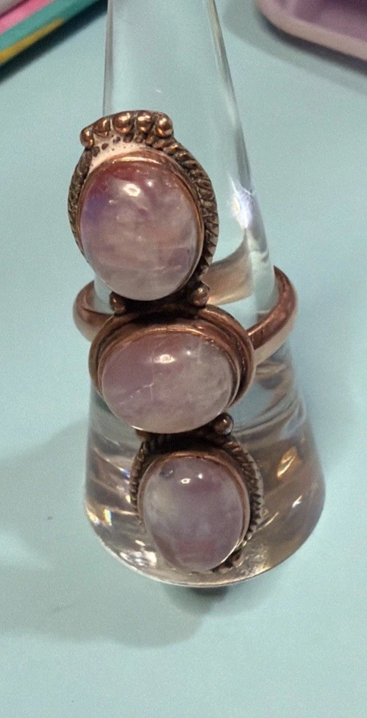 Pink Moonstone Copper Adjustable Ring Sz 7-9