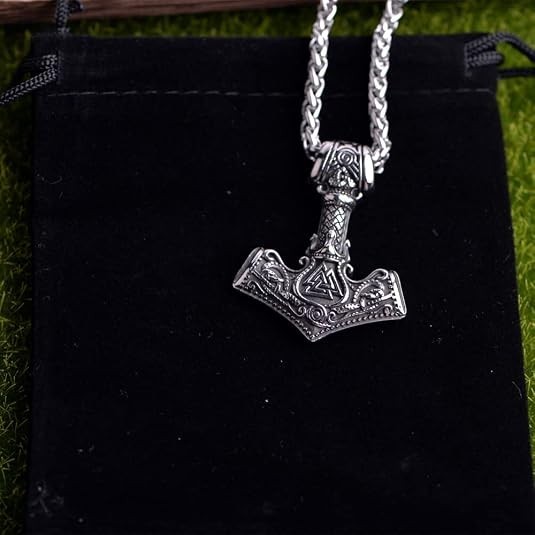 Mens Viking Necklace 2 Pack Stainless Steel Chain Braided Leather Cord Mjolnir