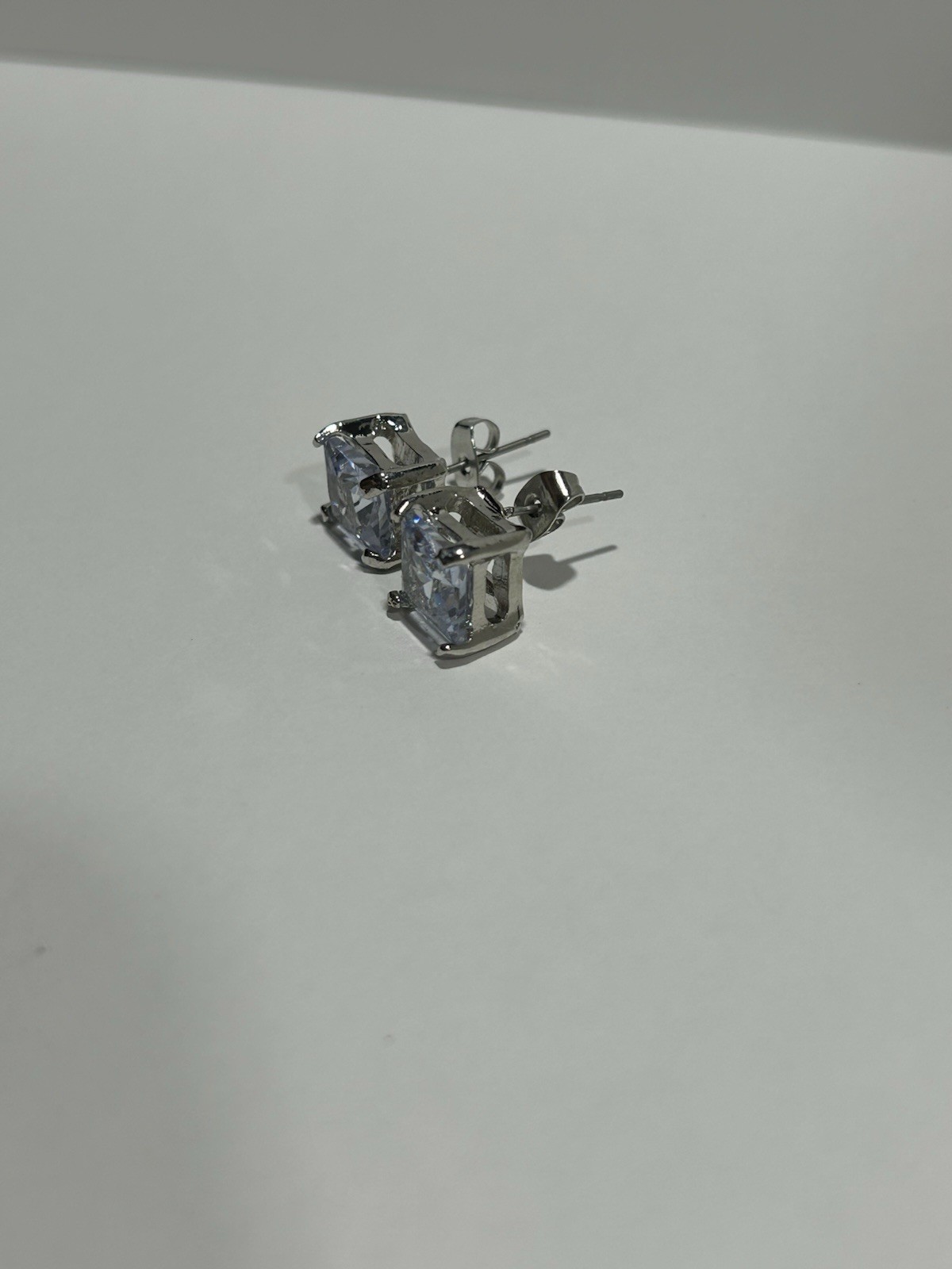 8mm Princess Cut Zircon Stud Earrings Silver Plated Diamond Alternative